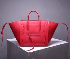 Celine Boston Leather Tote Handbag Red