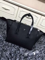 Prada Glace Twin Pockets Tote Bag 2619 Black