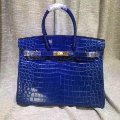 Hermes Birkin 35cm Handbag Crocodile Leather Electric Blue Gold