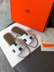 Hermes Flats Epsom Leather Sandals White