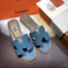 Hermes Flats Epsom Leather Sandals Blue Size 35-40
