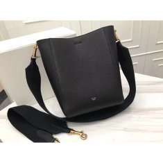 Celine Sangle 17.5cm Small Shoulder Leather Bag Black