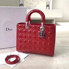 Lady Dior Patent Leather 32cm Red Silver