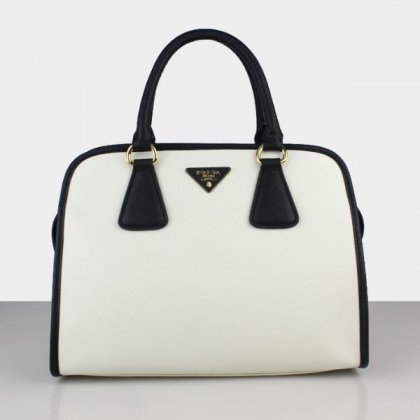 Prada 2578 cross pattern white black tote bag