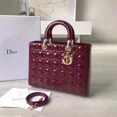 Lady Dior Patent Leather 32cm Burgundy Gold
