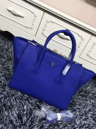 Prada Glace Twin Pockets Tote Bag 2619 Blue