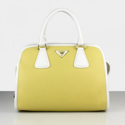 Prada 2578 cross pattern yellow tote bag