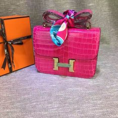 Hermes Constance 23cm Croco Leather Rose