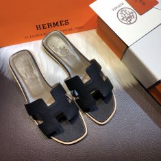 Hermes Flats Epsom Leather Sandals Black Size 35-40