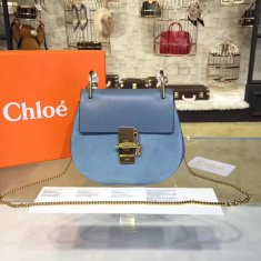 Chloe Drew Crossbody Bag Large 23cm Blue Suede